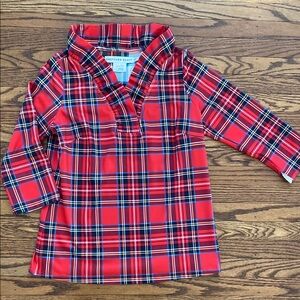 EUC Gretchen Scott Ruffle Neck Tartan Plaid Top
